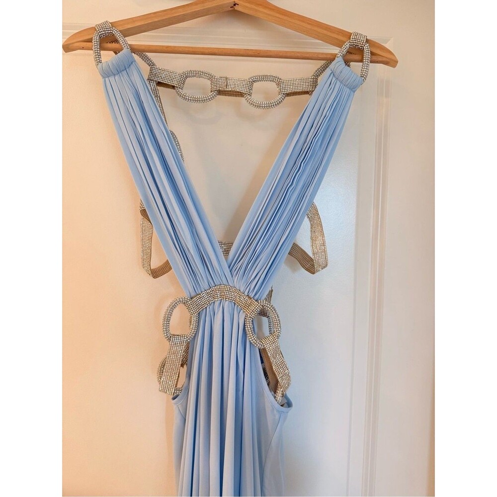 NEW Bronx Banco Brielle Powder Blue Diamond Gown Elegant Plunge Cutout dress, XS - Picture 11 of 16